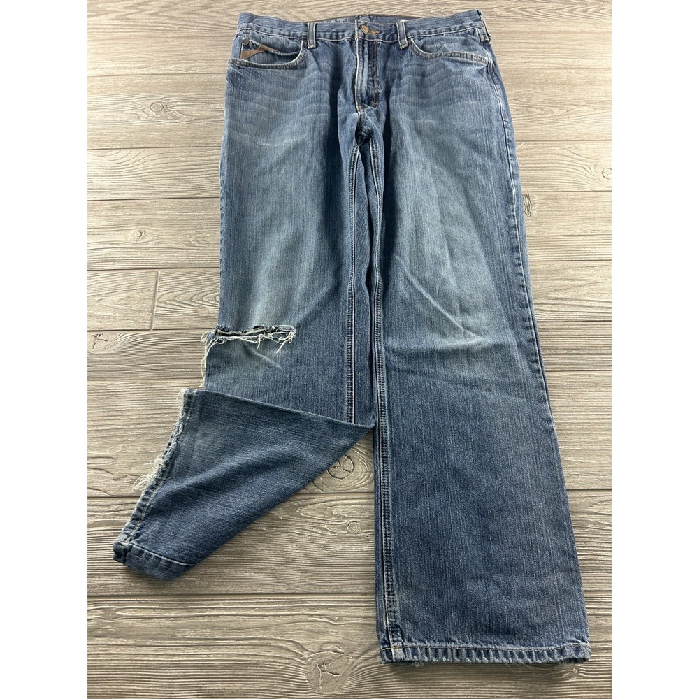 Ariat M4 Low Rise Boot Cut Jeans Mens 34x32 Medium Wash Denim Coltrane Distress